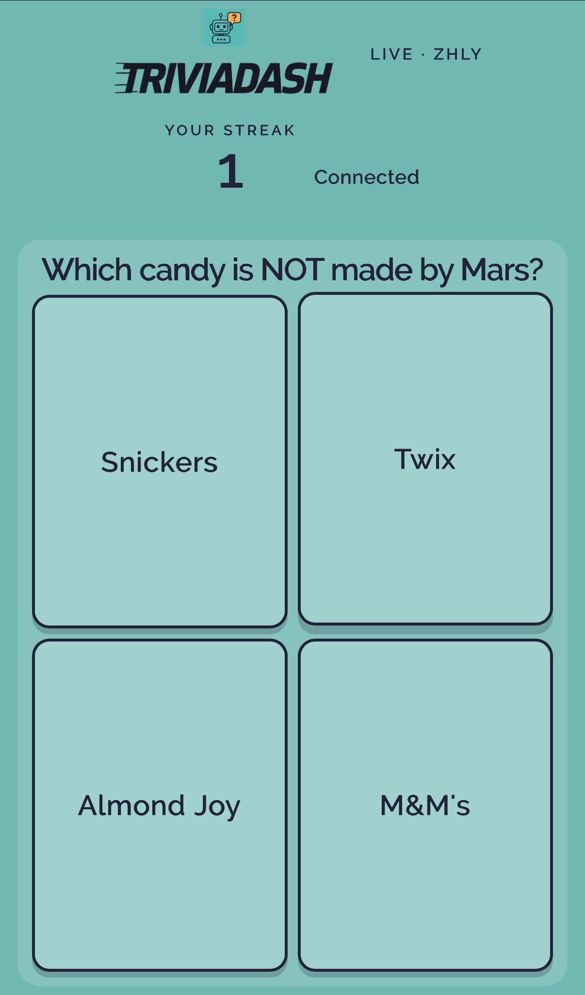 TriviaDash question: Which candy is not made by Mars?